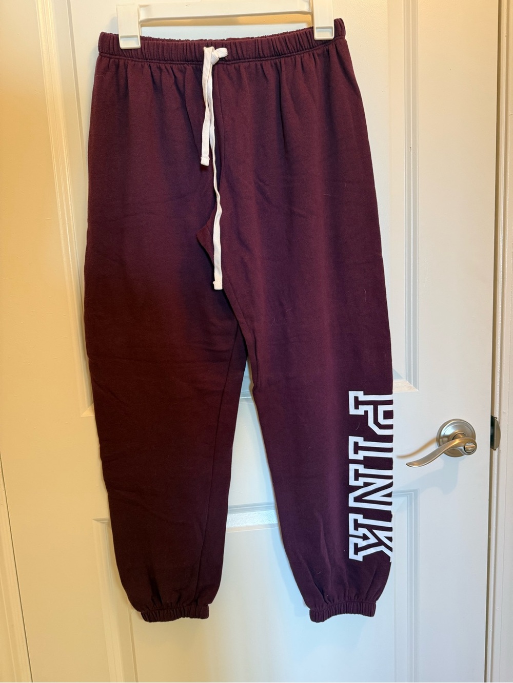 PINK Victoria's Secret Women’s Maroon Jogger Sweatpants with White Drawstring